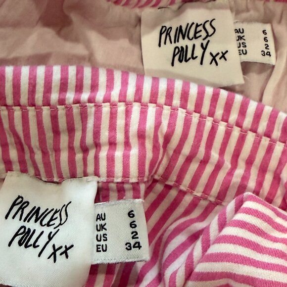 PRINCESS POLLY Pink Striped 2 Piece Set Boxer Shorts & Button Up Size 2 Small - Picture 13 of 13
